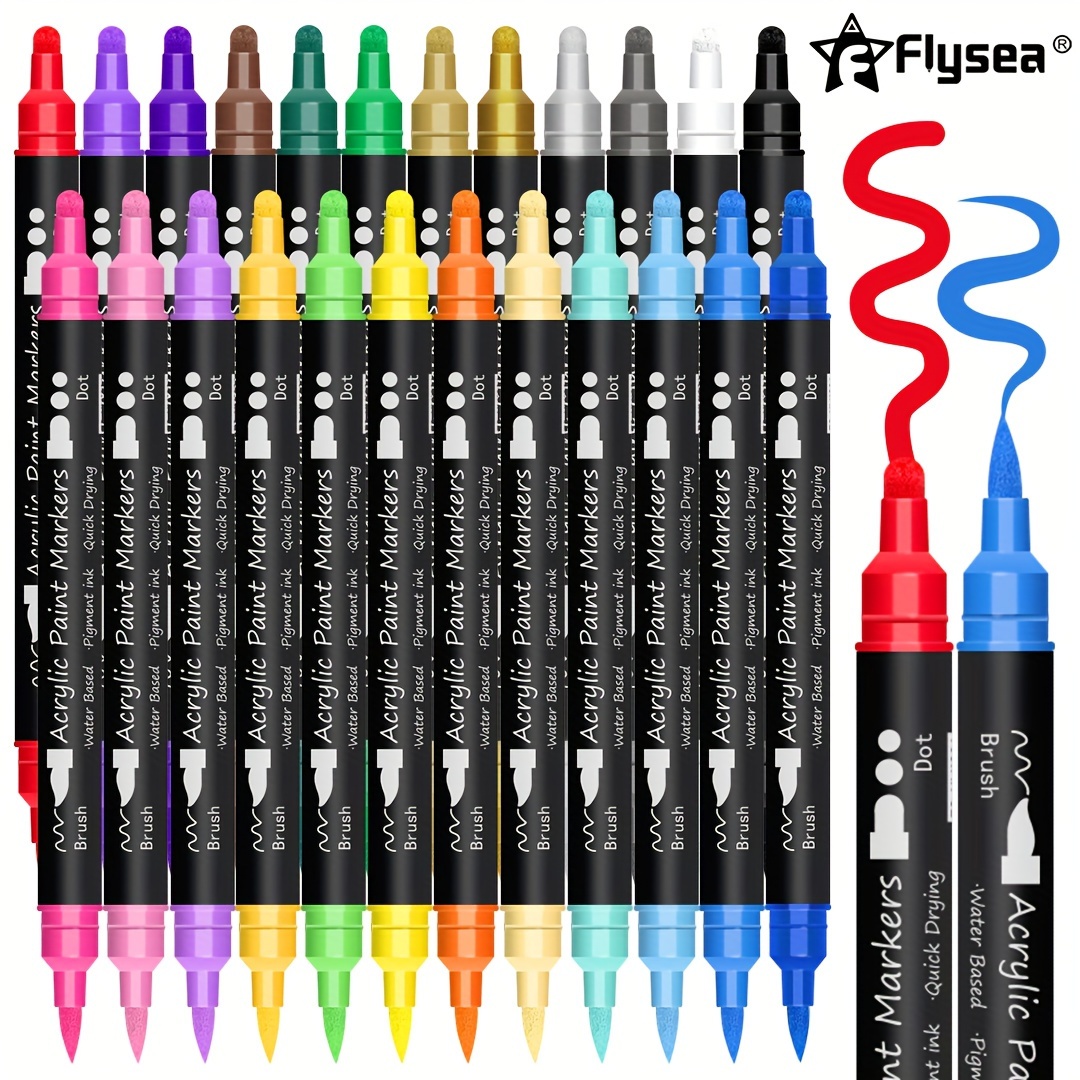 24 Colors Acrylic Paint Pens Markers Dual Tip Pens With - Temu
