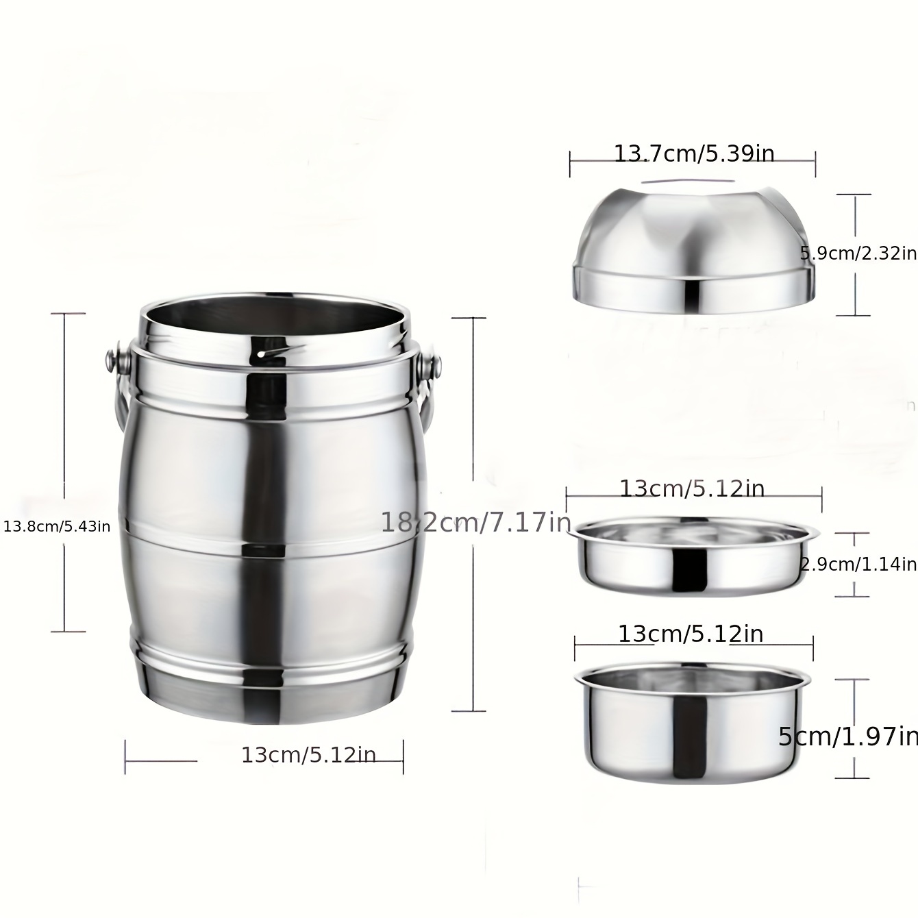 Thermal Food 3 Container Steel - Large 2 3 4 Layer Stainless Steel