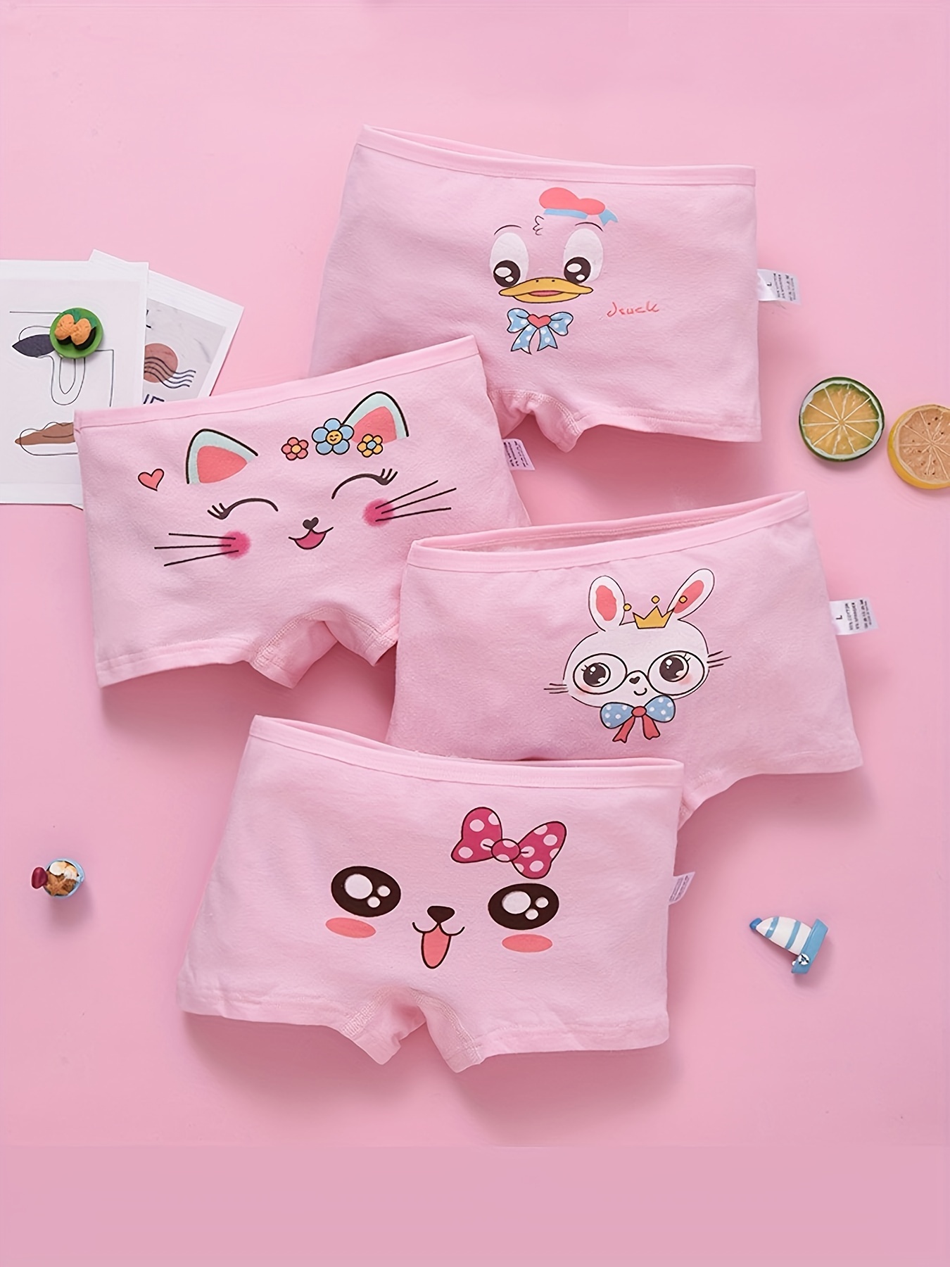 4 Pcs Toddler Girls Fashion Underwear 100% Cotton Cute Bunny Pattern  Breathable Boxer Soft Comfy Girls Underwear