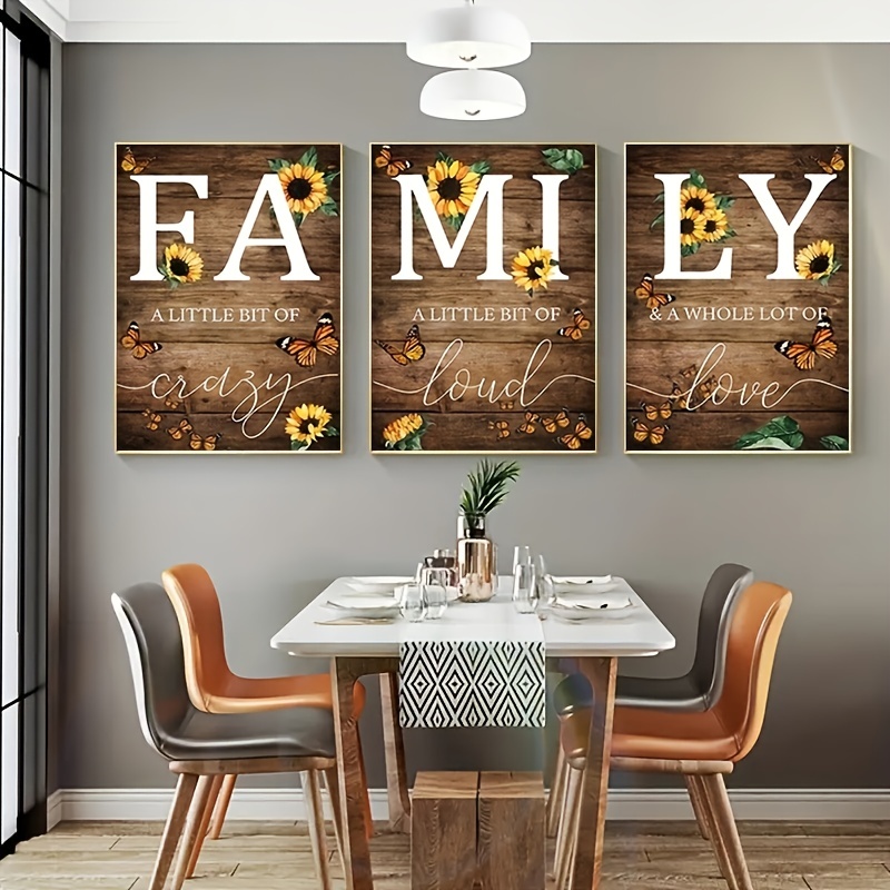 

3pcs/set Family Sunflower Butterfly Wall Decor - Inspirational Rustic Wood Sign For Living Room, Home Office, Wedding, Kitchen - Unframed Prints Poster, Thanksgiving Decorations