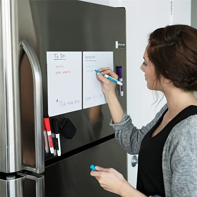 Calendario magnético de pizarra blanca de borrado en seco para refrigerador  (16 x 12 pulgadas), hoja de pizarra blanca para refrigerador con 3