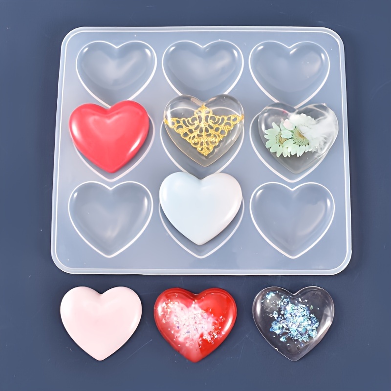2pcs 3D Heart Silicone Molds for Epoxy Resin Small Mirror Heart Shape