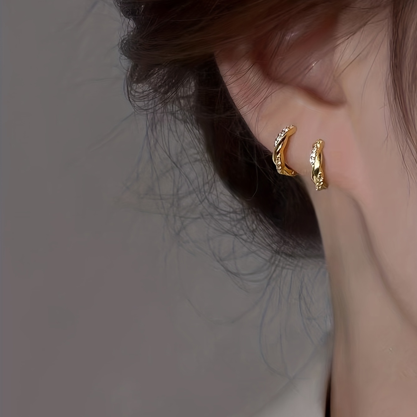 Copper Zirconium Round Earrings & Hollow Hoops Set