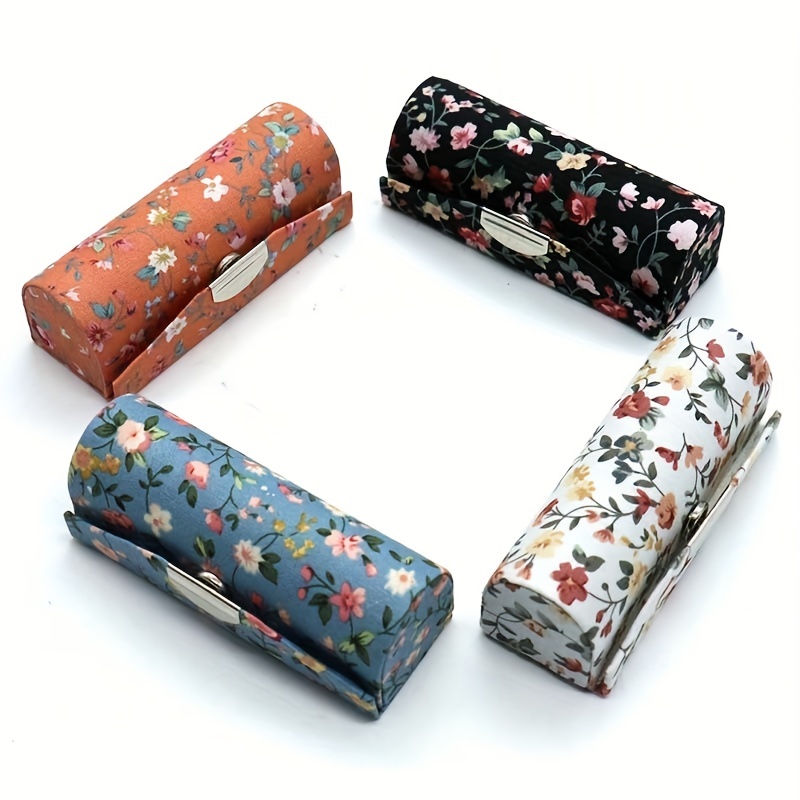 1pc Women Floral Lipstick Case With Mirror Lipstick Holder For