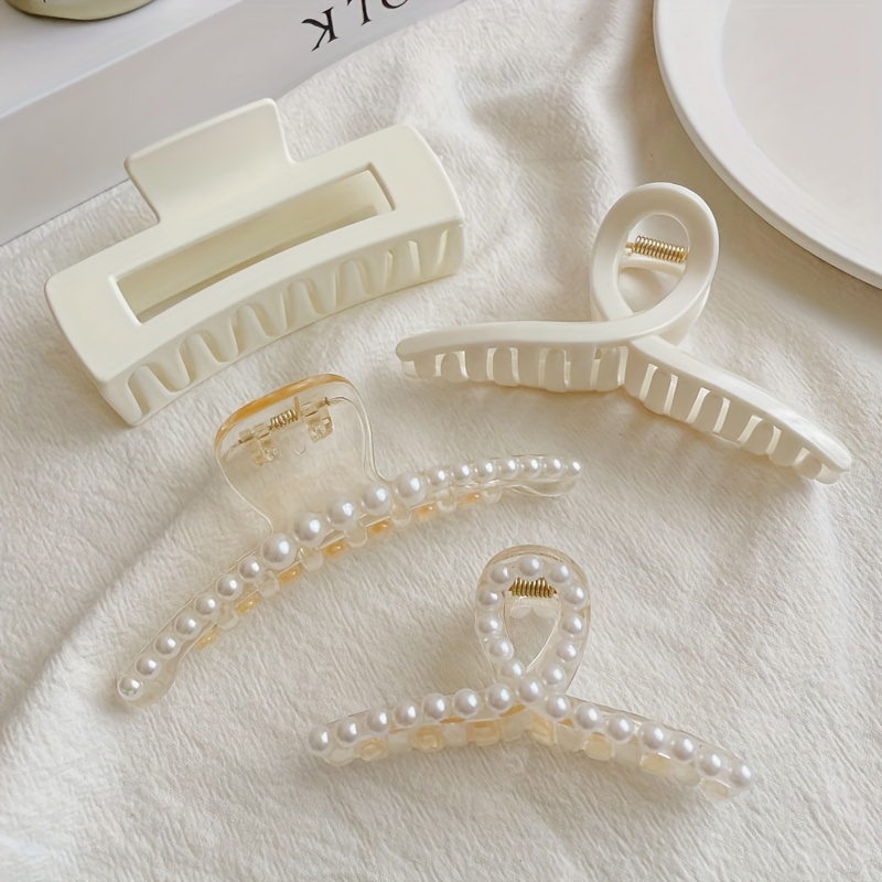 Faux Pearl Hair Claw Clips For Women Hair Barrette Clamps - Temu