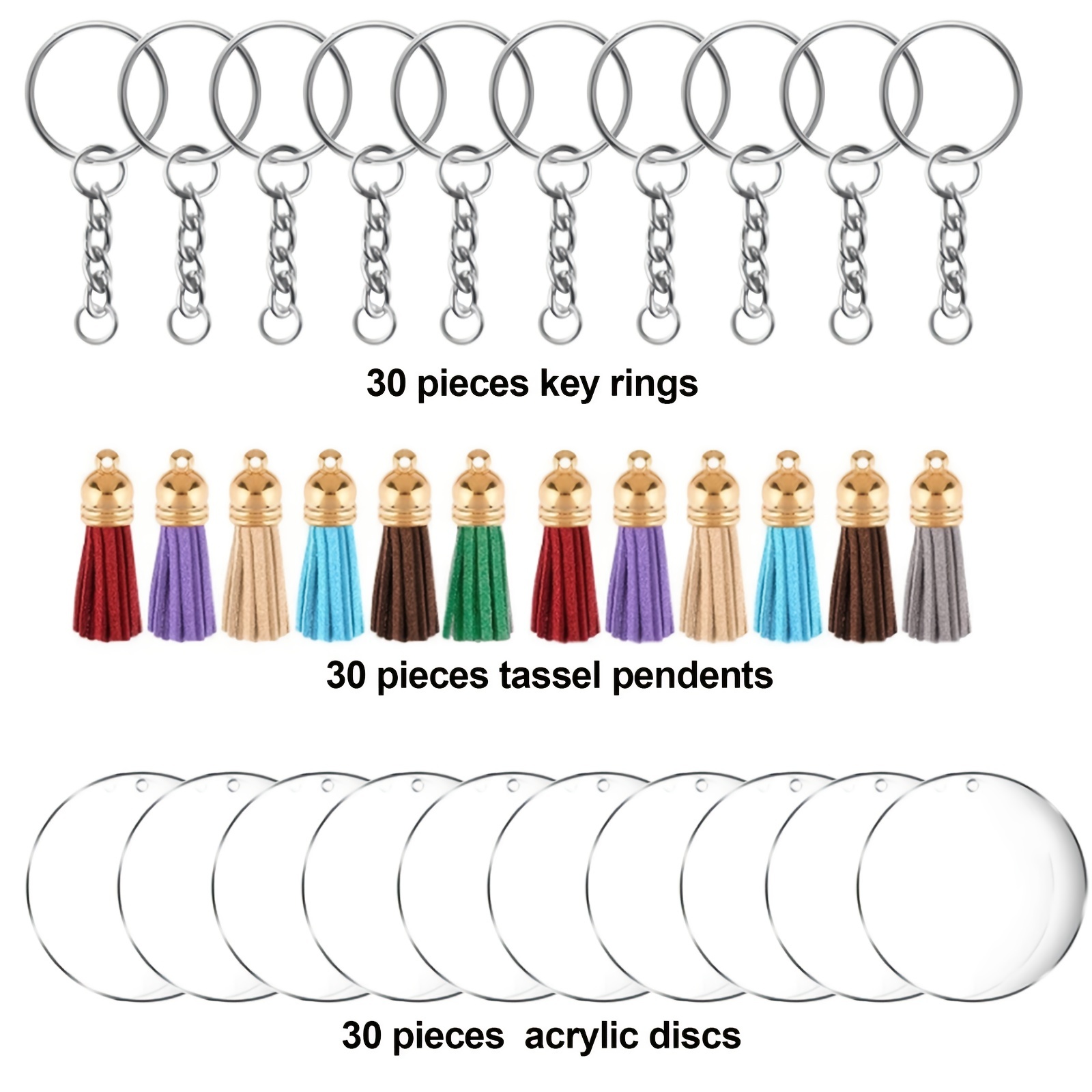 Temu Acrylic Keychain Blank Keychain Tassel Set About 120pcs Transparent Vinyl Keychains with Acrylic Blanks Keychain Tassels Keychain Rings Jump Rings