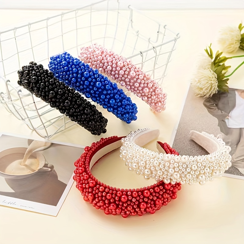 

Elegant Faux Pearl Decorative Wide Brimmed Head Band Vintage Non Slip Hair Hoop For Women And Daily Use Wear