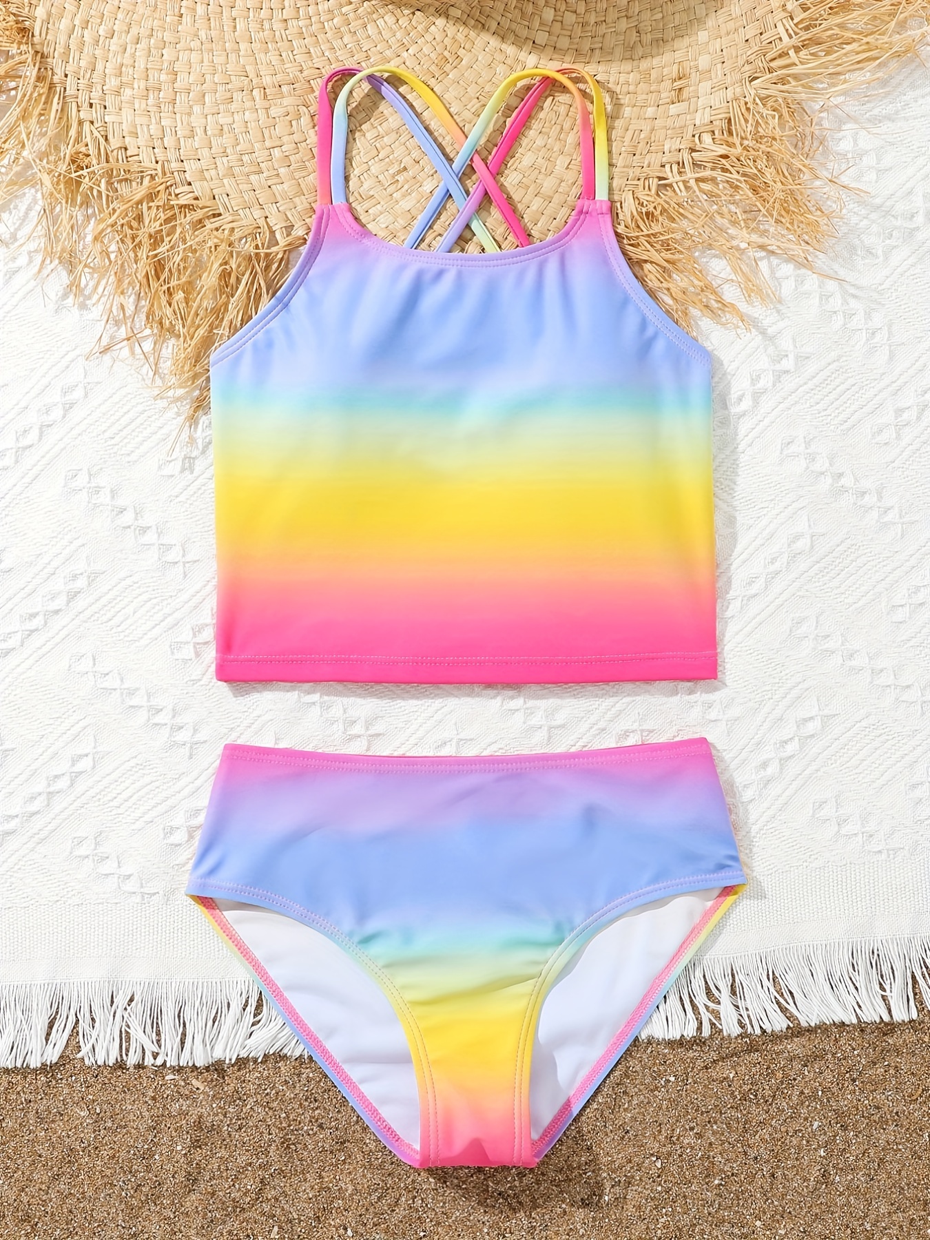 Girl's Tie-dye Pattern Bikini Set 2pcs, Stretchy Bathing Suit, Casual Kid's  Swimsuit For Summer Beach Vacation