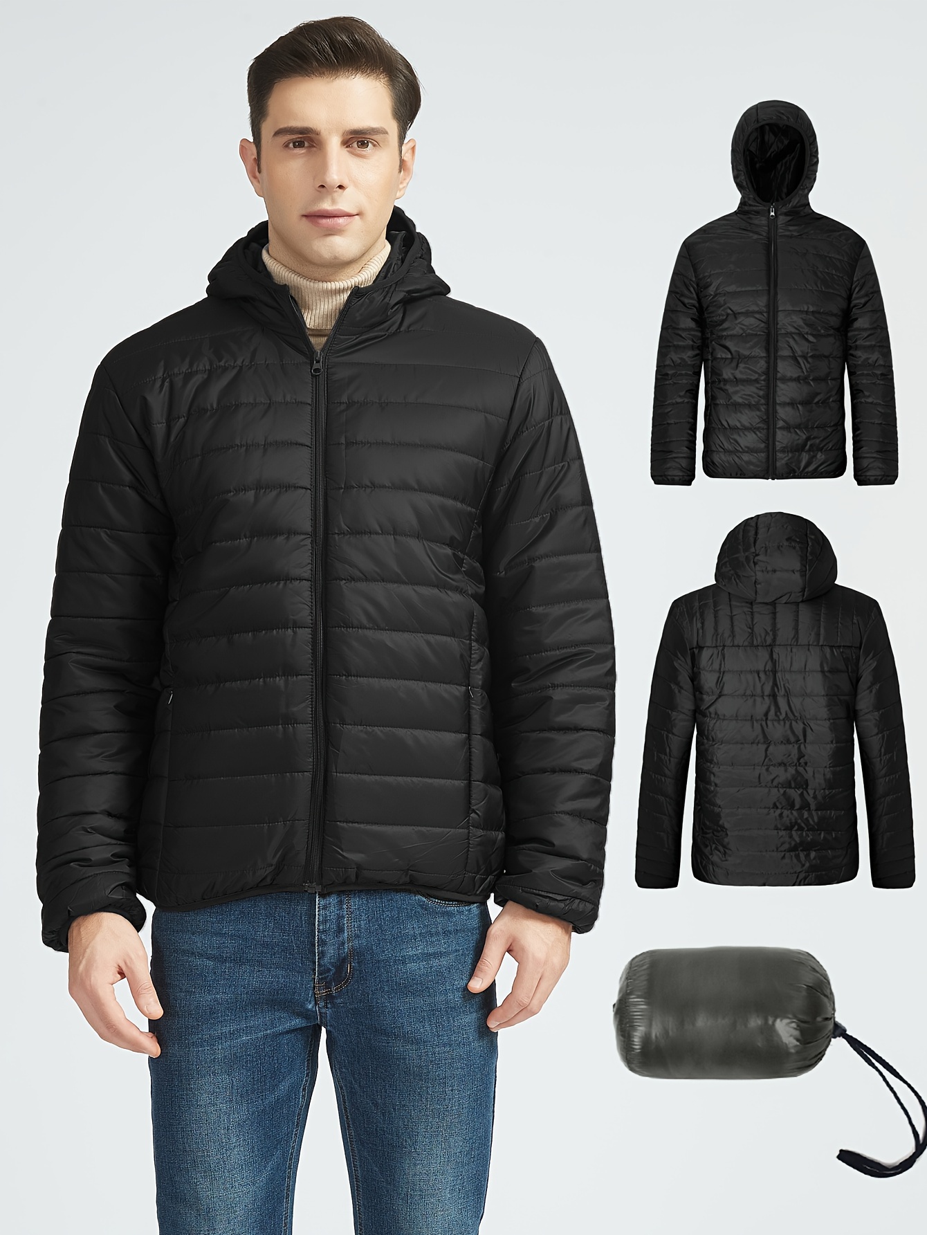 Men's Casual Loose Fit Quilted Jacket Hooded Warm Thick Coat - Temu