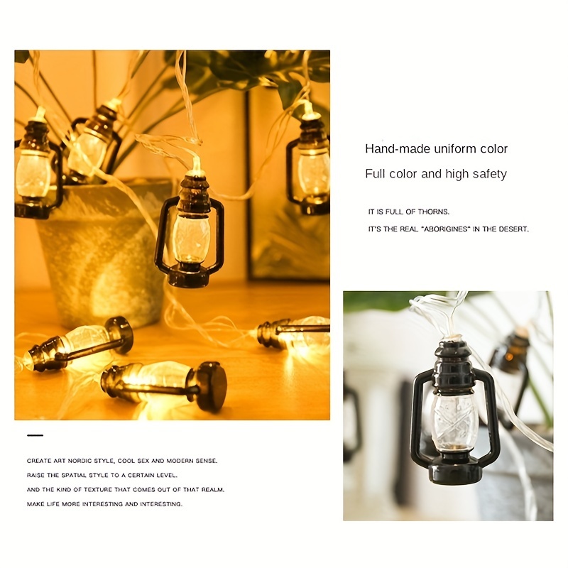 1pc (59.06inch)10 LED Camping Lantern String Lights, Mini Kerosene Lamp For  Indoor Outdoor Patio Garden Holiday Home Ramadan Wedding Party Christmas T