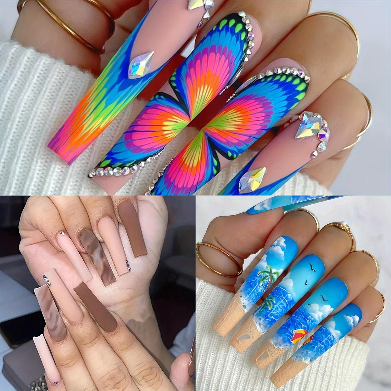 24pcs matte long coffin press nails nails gradient Temu Saudi Arabia