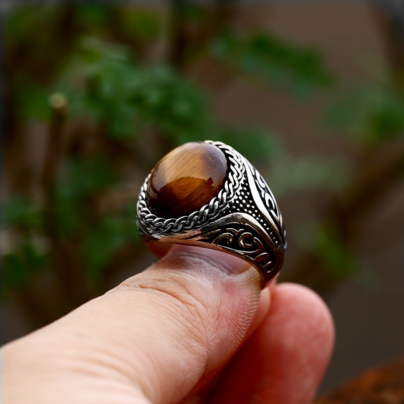 Vintage Tiger Eye Gemstone Ring, Classic Oval Design