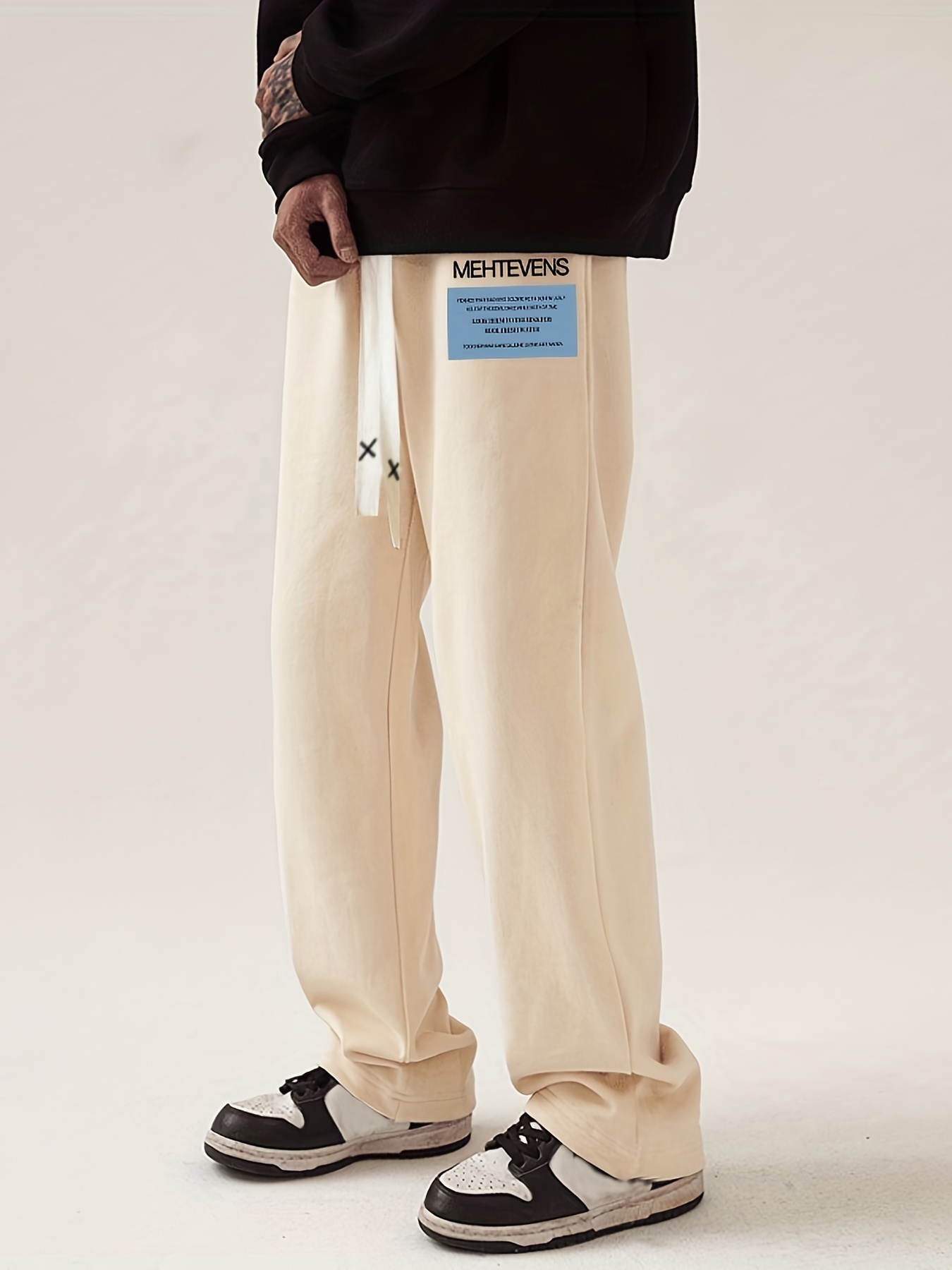 Stylish Letter Straight Leg Sweatpants, Men's Casual Solid Color