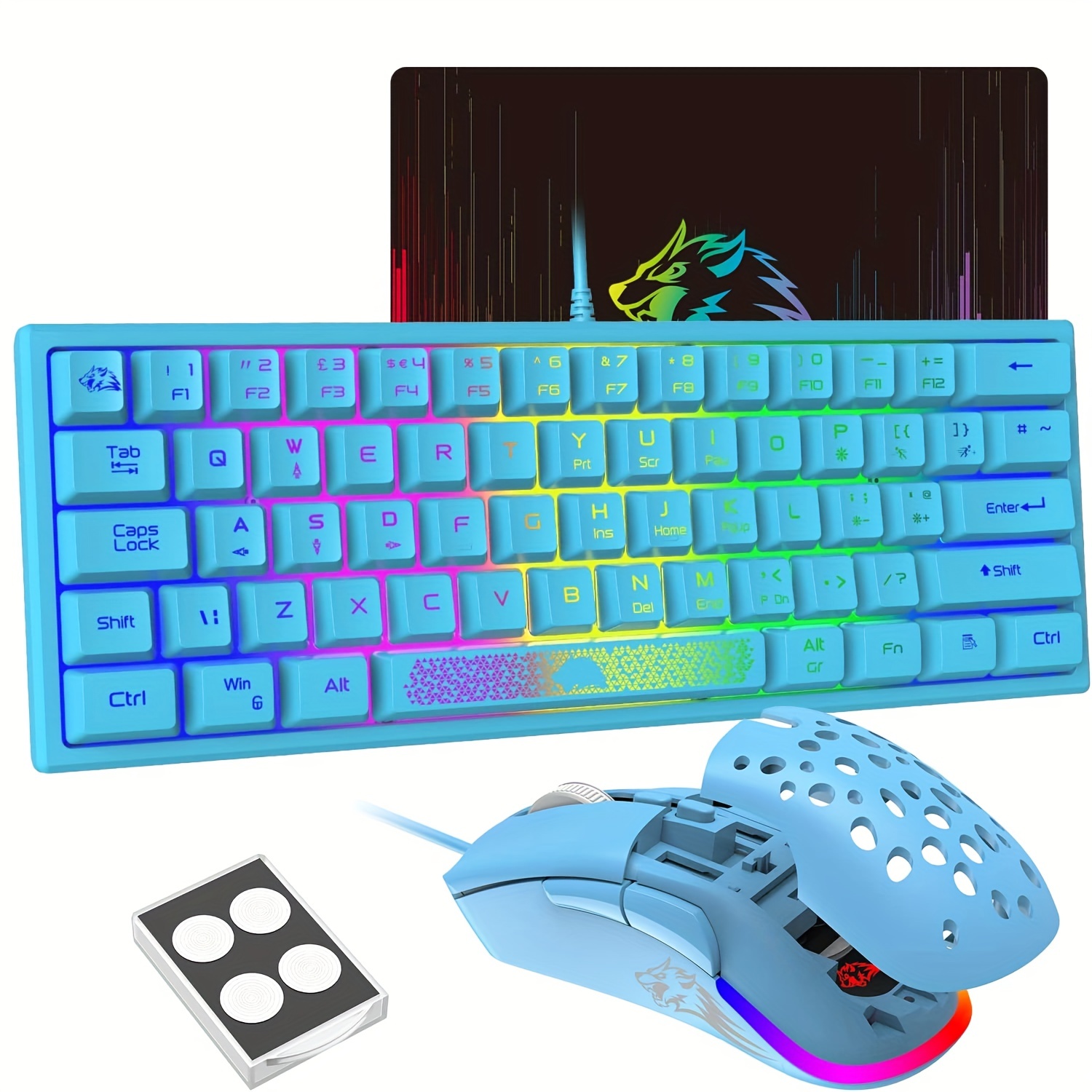 Teclado inalámbrico 60% para juegos, teclado recargable RGB retroiluminado  con reposamanos, conexión USB 2.4G, teclados compactos silenciosos de 63