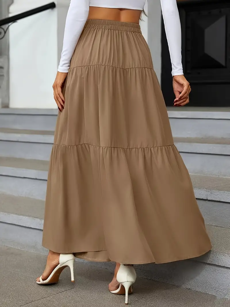 high waist tiered skirts casual solid button front maxi skirts womens clothing details 24