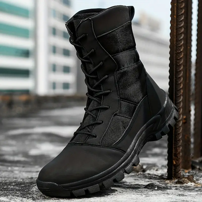 Men's Solid High Top Tactical Work Boots, Non Slip Comfy Durable Boots For  Autumn & Winter Outdoor Hiking Activities
