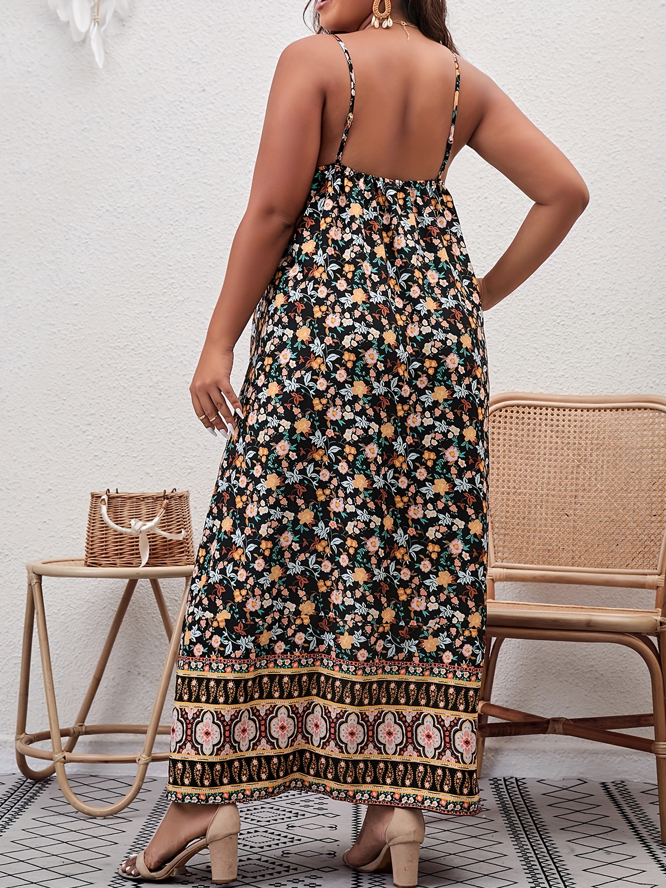 Bohemia floral v clearance neck backless maxi dress