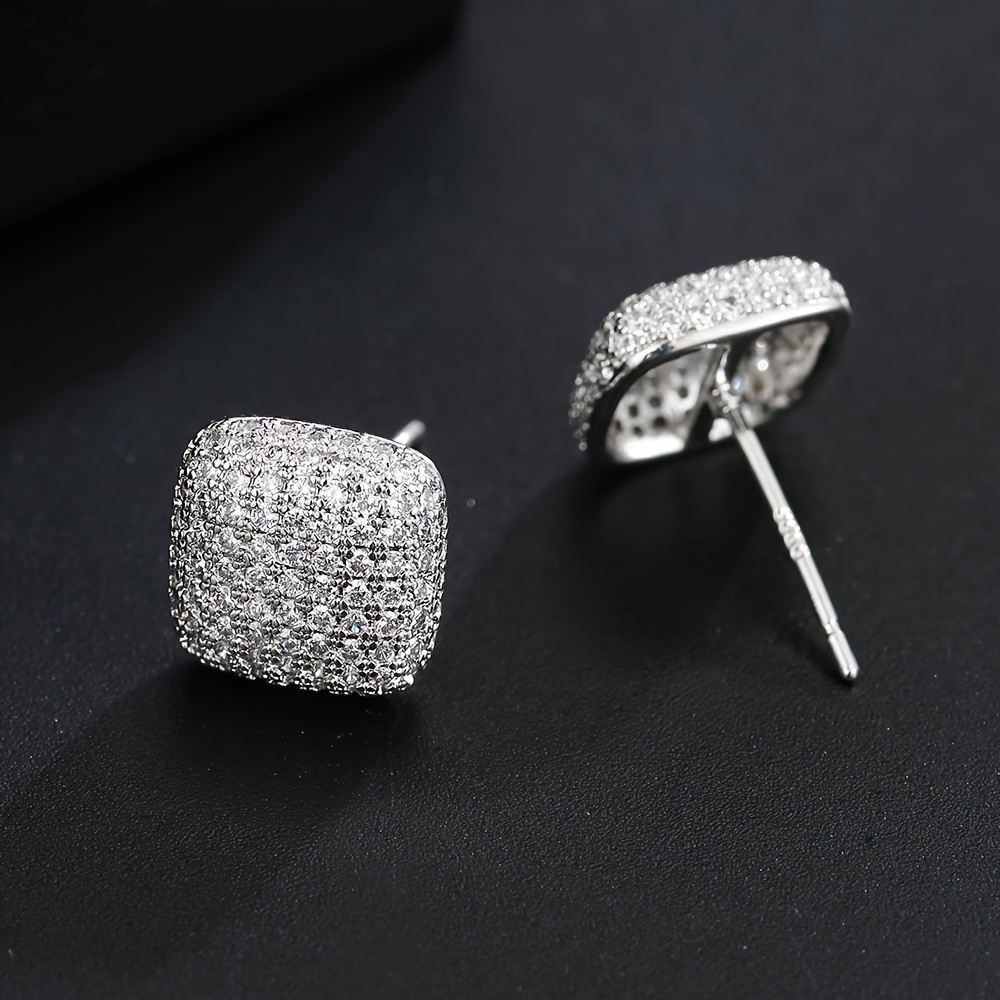 Hip hop Trendy Cubic Zirconia Geometric Stud Earrings Men - Temu