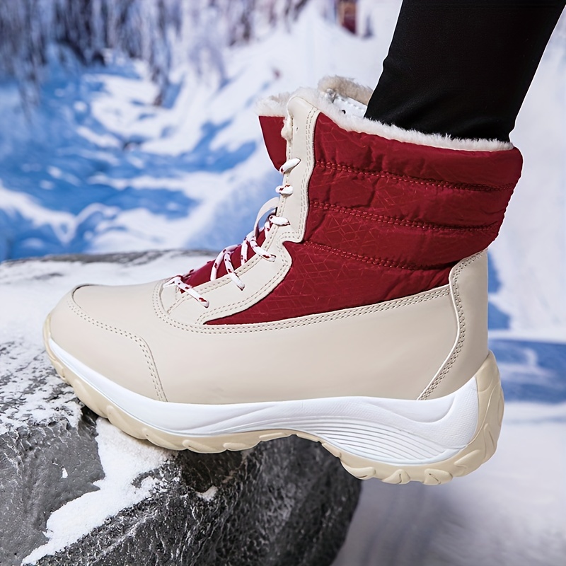 Winter Snow Boots Women s Warm Waterproof Lace Boots - Temu