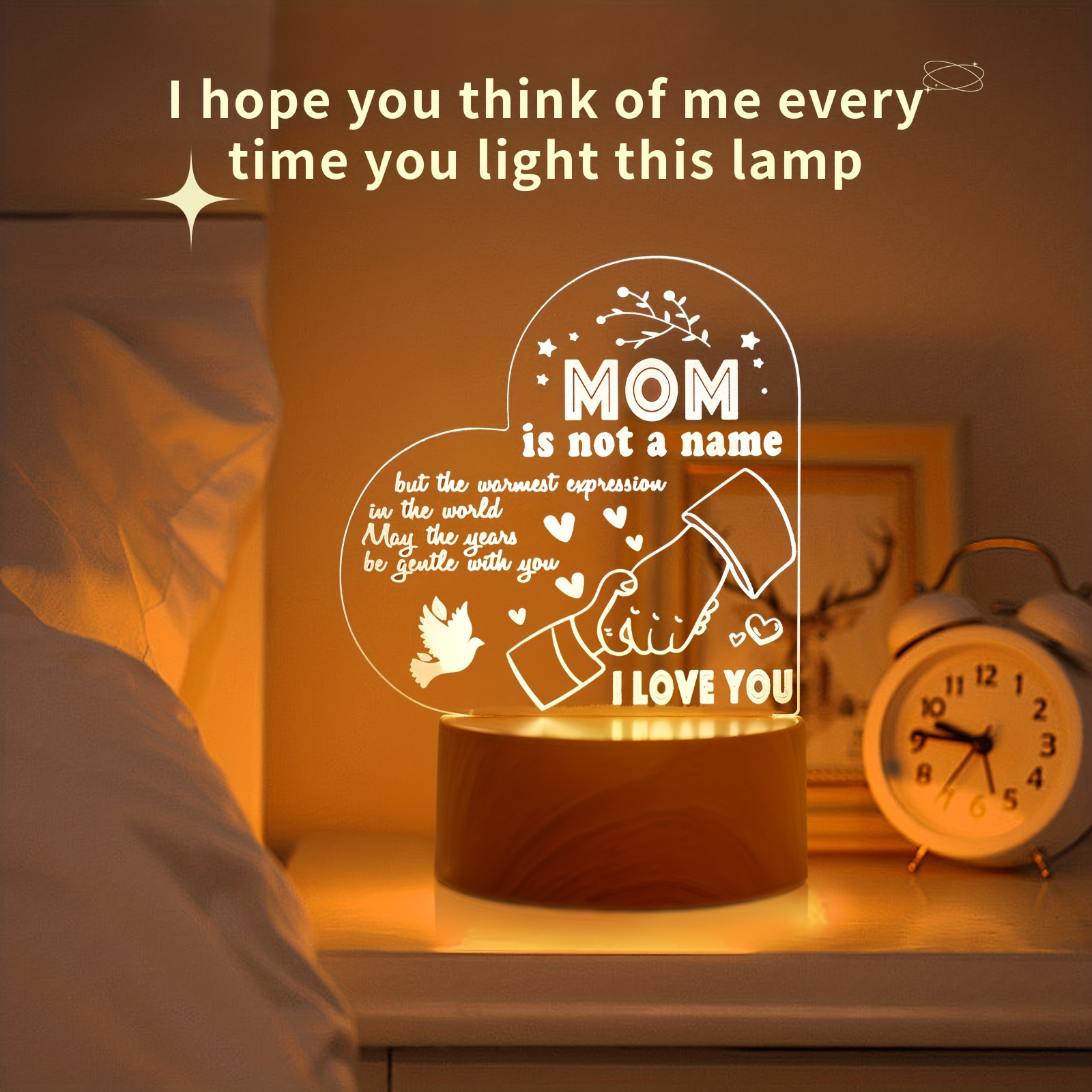 Regalo per la festa della mamma Luce notturna in legno incisa con lamp –  fotolampadaluna