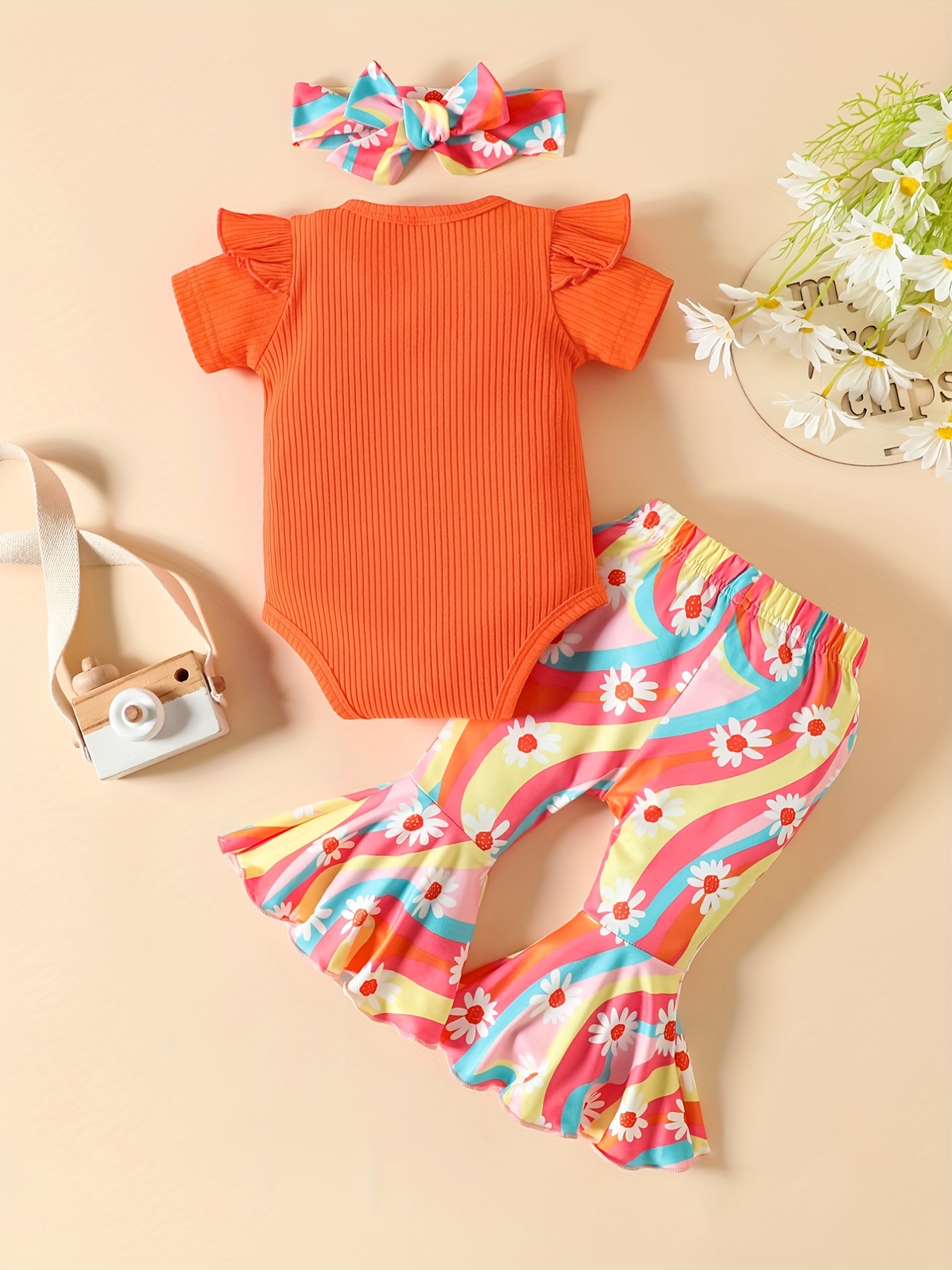  KANGKANG Newborn Baby Girls Clothes Floral Sleeve Romper+  Floral Short Pant 3pcs Summer Outfit Apricot: Clothing, Shoes & Jewelry