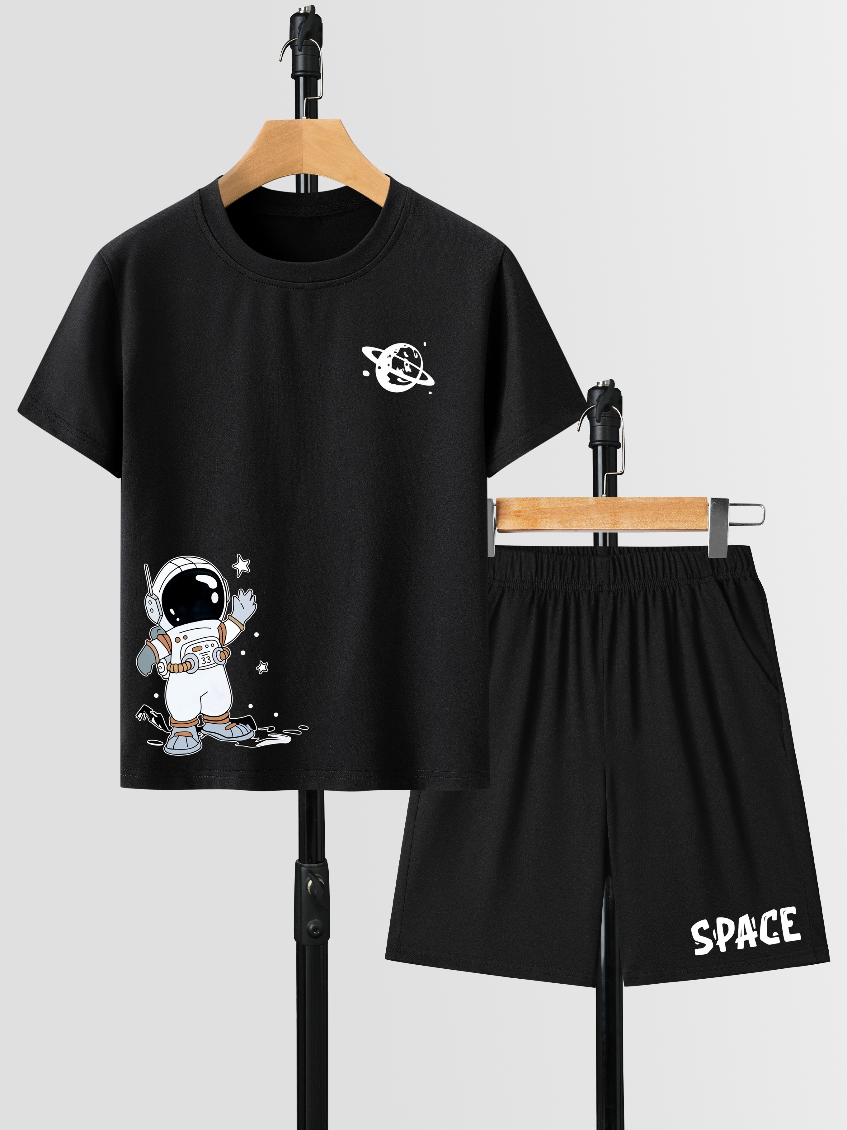 Cotton Jacquard Velour Spaceman Motif T-Shirt