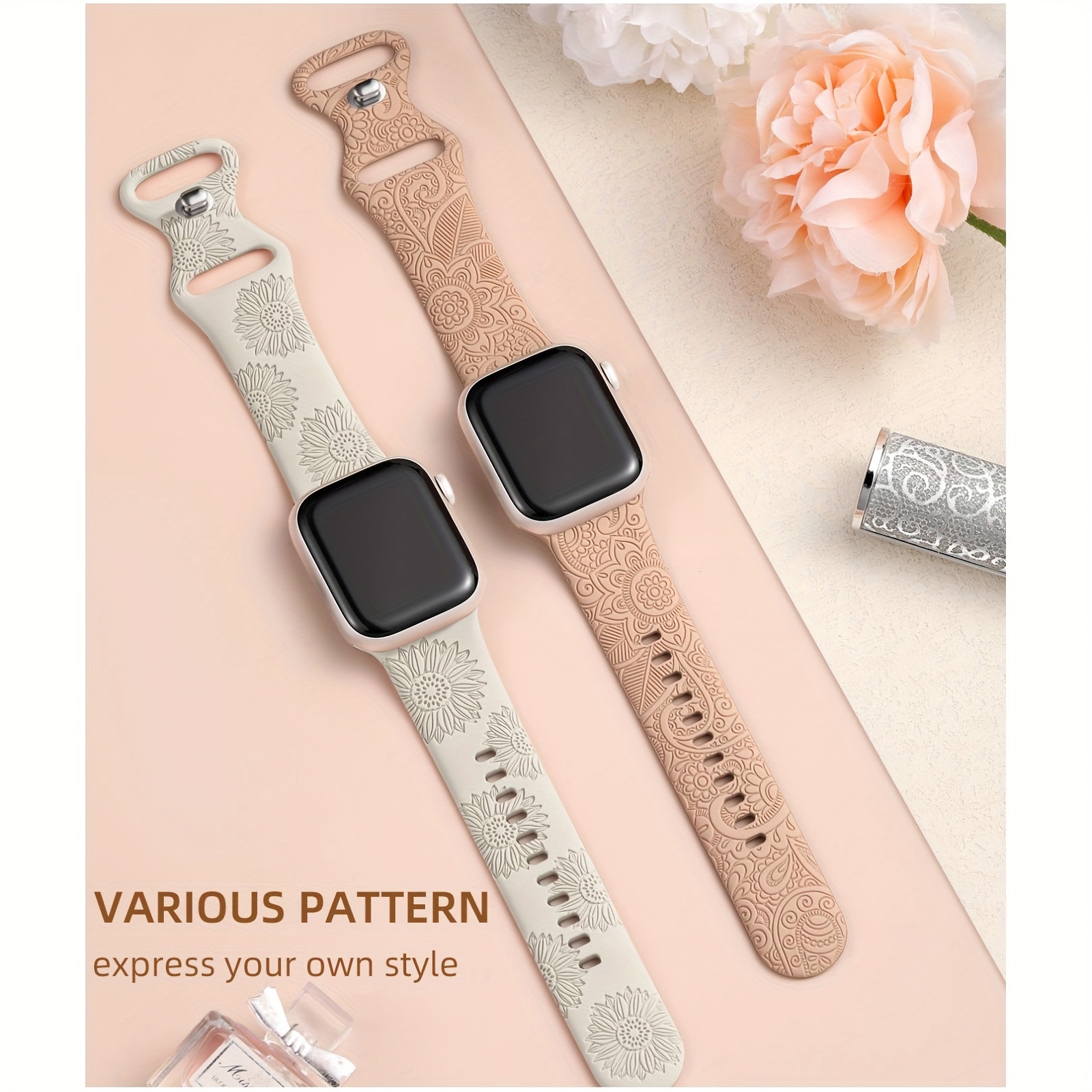 Fancy Engraved Bands Compatible With Watch Band Women, Soft Silicone Strap  For Iwatch Series 9 8 7 6 5 4 3 2 1 Se Ultra/ultra 2 (without Watch) - Temu  United Arab Emirates