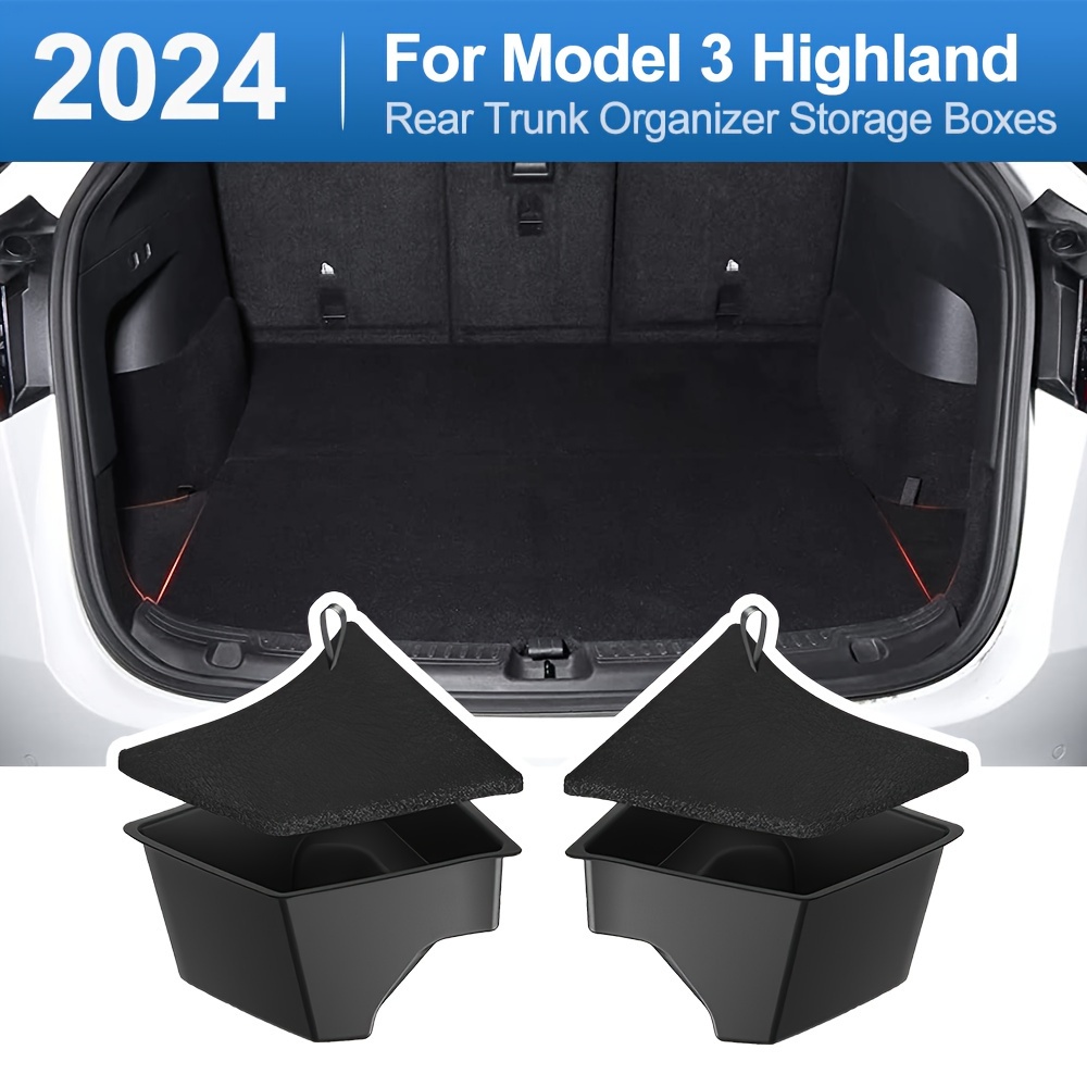 4pcs For For Model 3Highland Car Rear Trunk Organizer Storage Boxes -  Waterproof, Odorless, Bin With Lid ABS Flocking Waterproof Odorless Trunk