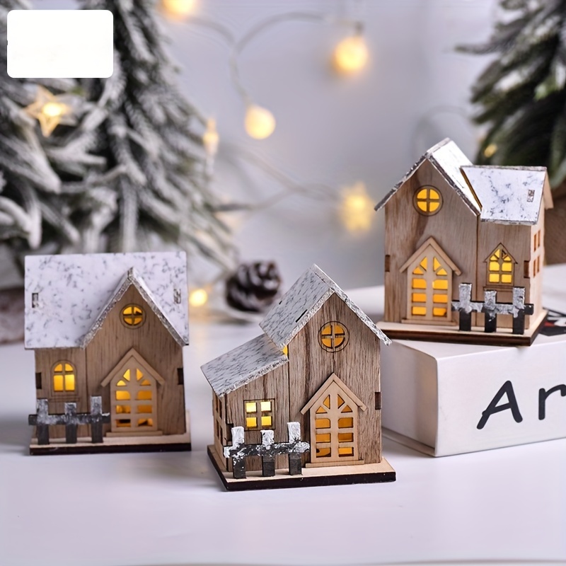 Christmas Wooden Light emitting Huts Decor Small House Home - Temu