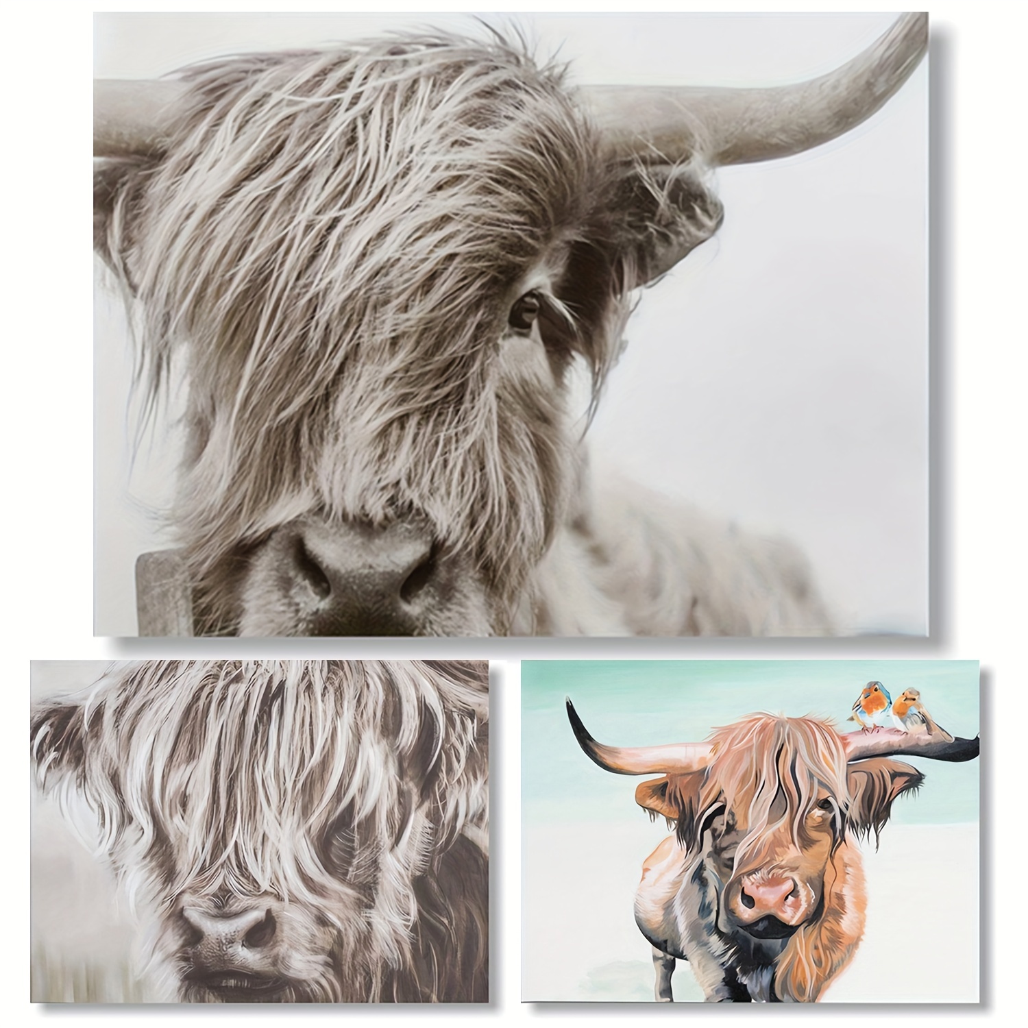 Freedom Highland Cow Pictures Canvas Wall Art, Farmhouse Prints ...