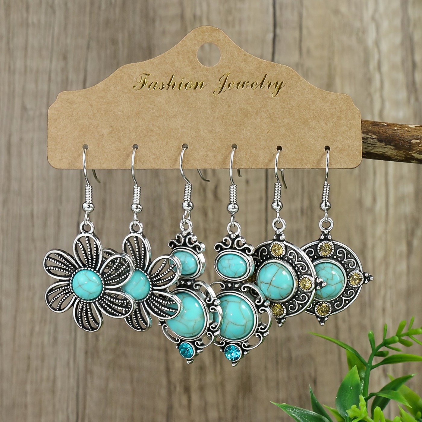 TEMU Women's Fashion Earring Set, Bohemian Style With Turquoise Inlay, High-end Feel, For Banquets, Parties, And Gifting