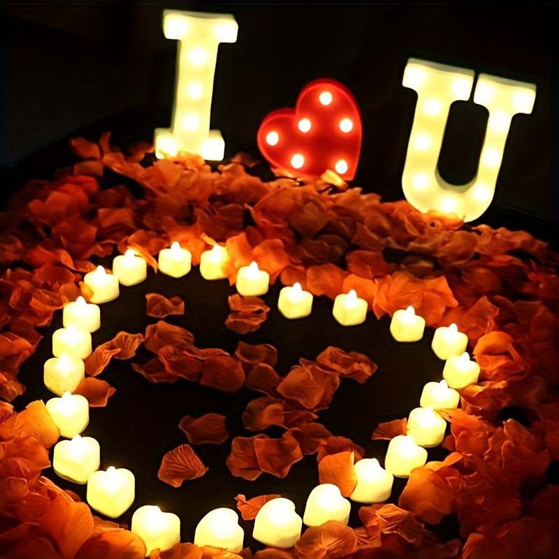  Juego de 20 velas románticas en forma de corazón y 500 pedales  de rosas artificiales de seda, decoración romántica para cena/fiesta para  el día de San Valentín, día más dulce, noche