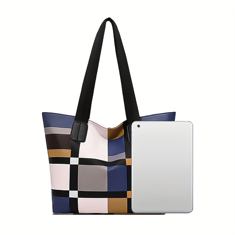 Plaid Print Zipper Tote Bag, Large Capacity Versatile Hanbag, Fashion Zipper  Casual Bag - Temu Austria
