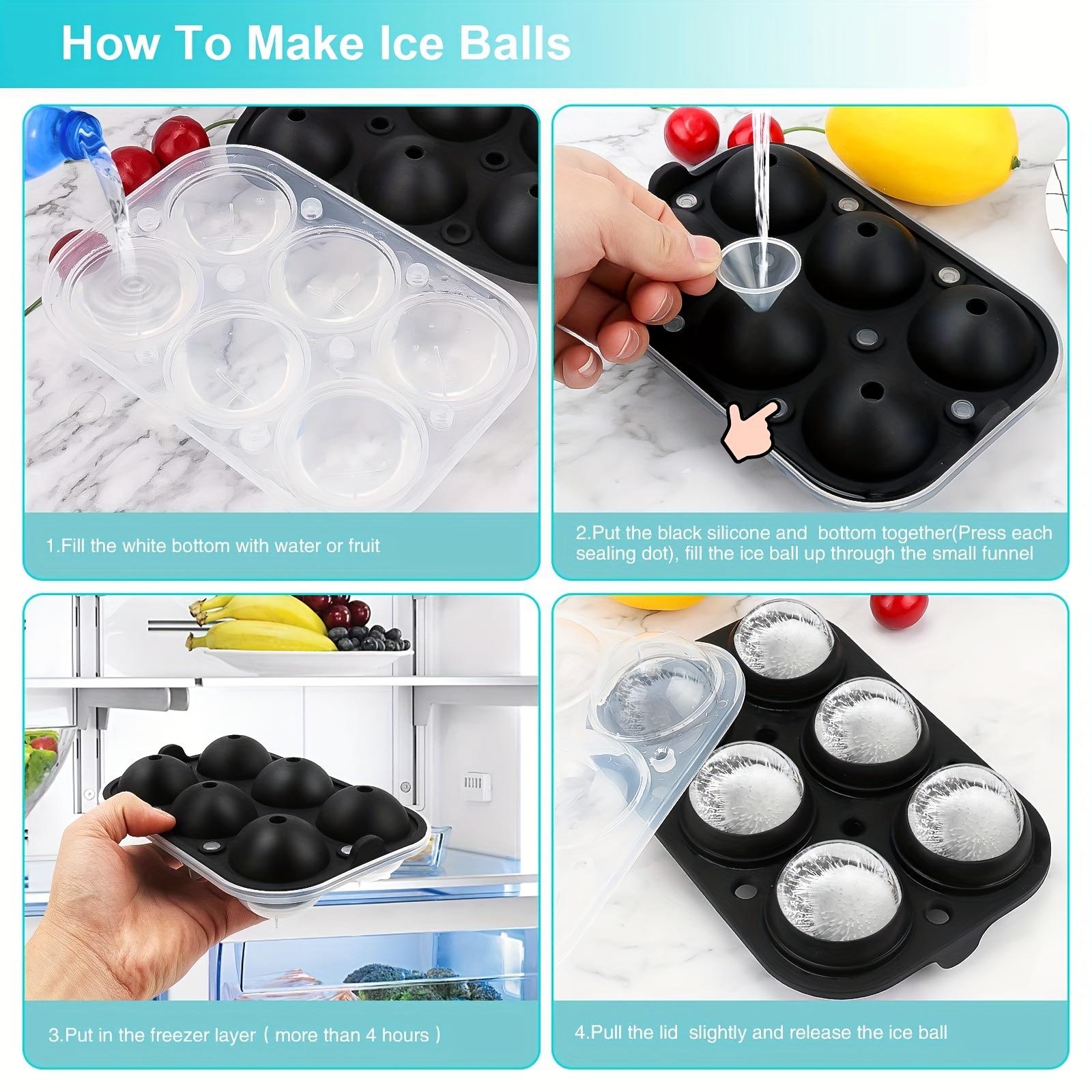 Whiskey Ice Ball Maker, [Easy to Fill & Release without Funnel