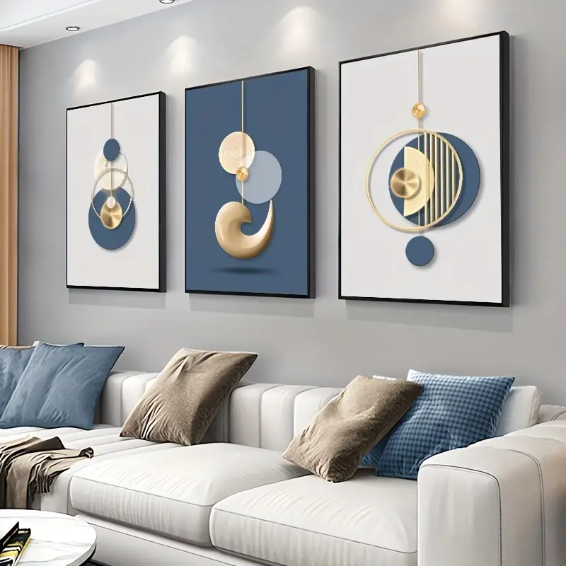 Modern Wall Art Painting Golden Blue Abstract Graphic Poster - Temu