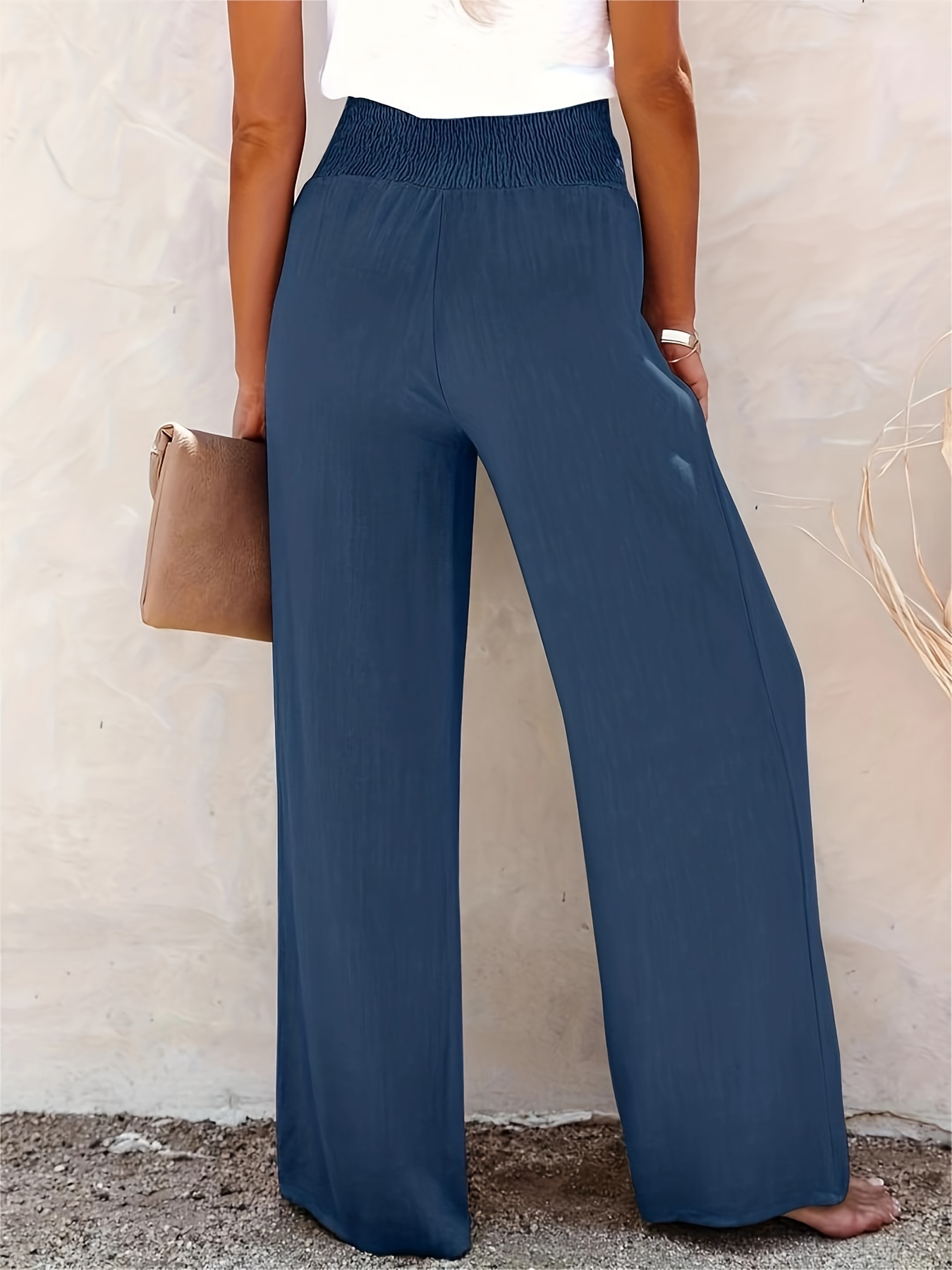 Smocked Waist Wide Leg Pants Women's Clothing