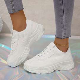 womens solid color platform sneakers lace up low top round toe outdoor non slip white shoes versatile comfy shoes