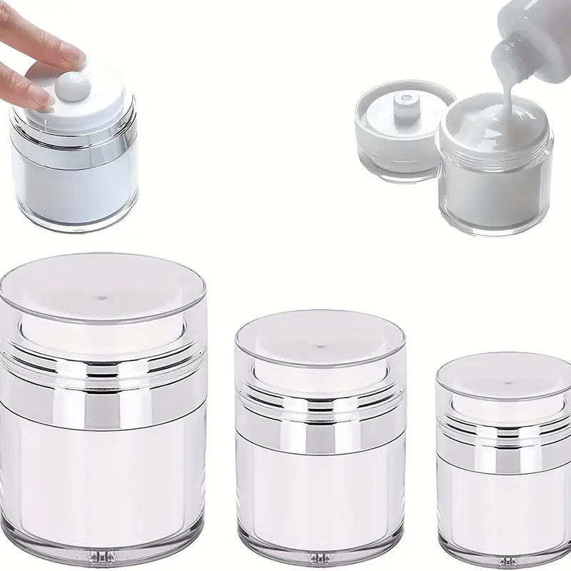 portable travel airless pump jar for cream 0 5oz 1oz 1 7oz airless pump jar refillable cream jar vacuum bottle travel size empty container for cream and lotion push down lotion dispenser with pump makeup cosmetic moisturizer container with pump 0