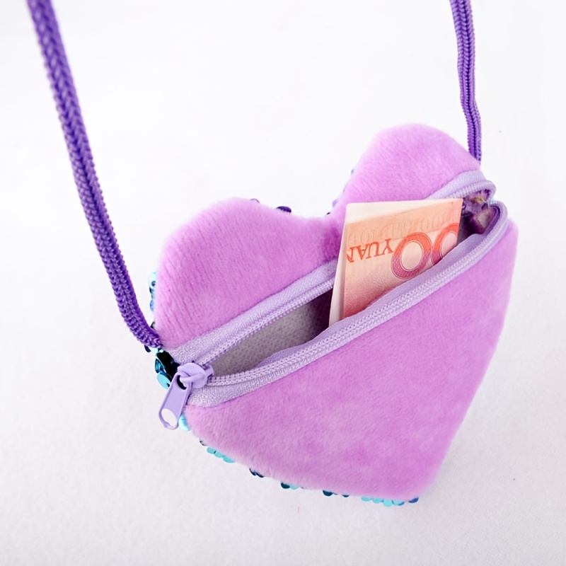 Girls Cute Cartoon Sequin Heart Shaped Crossbody Bag Coin Purse Decorative  Accessories For Party - Temu