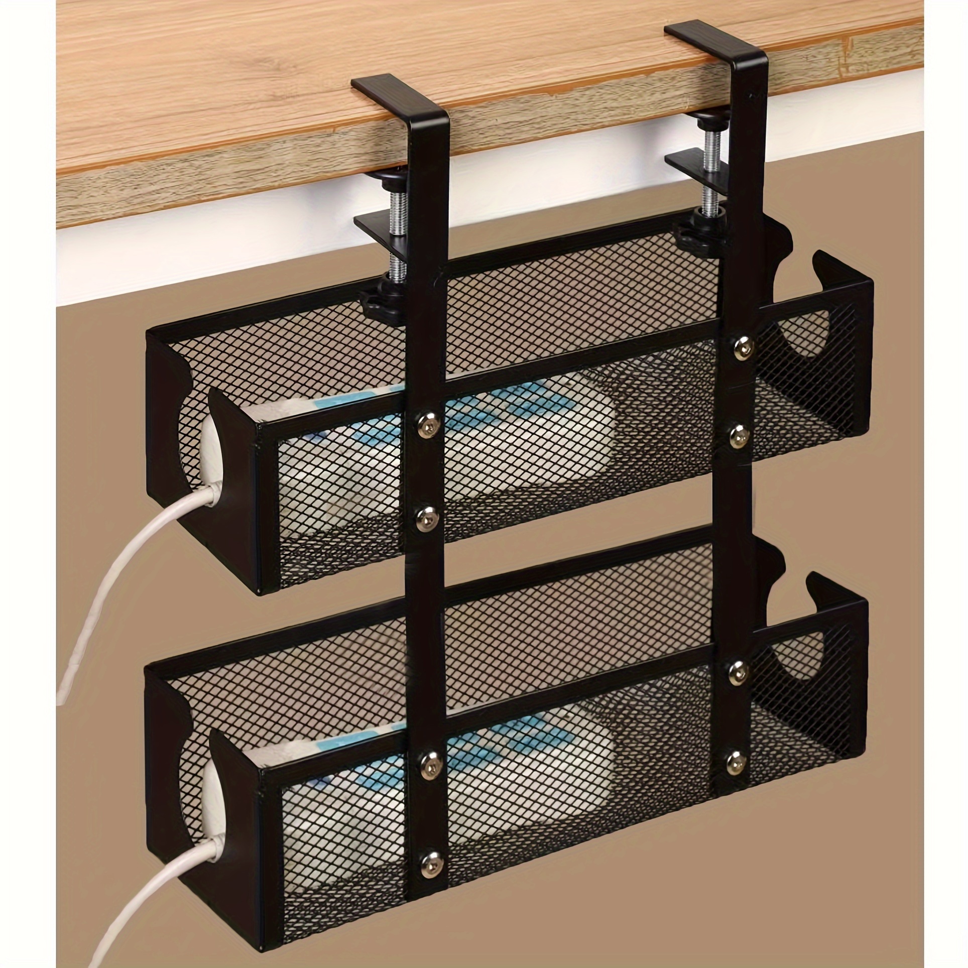 SleekTray - Bandeja de organización de cables para debajo del escritorio,  organizador de cables sin taladro, para escritorio de pie, estante de acero