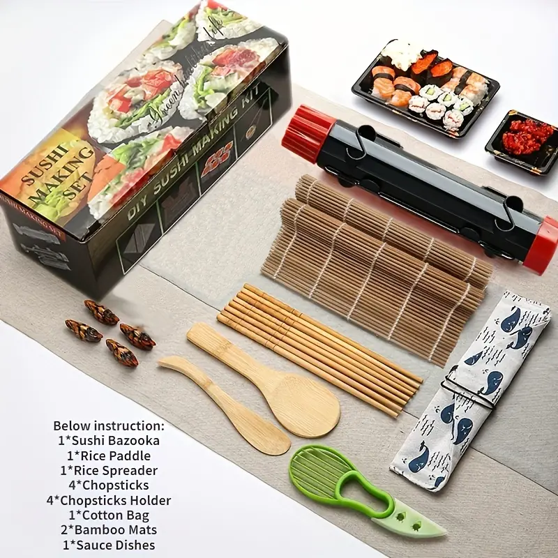 1set Sushi Making Kit For Beginner, Sushi Making Kit, All In One Sushi  Bazooka Maker With Bamboo Mats, Bamboo Chopsticks, Avocado Slicer, Paddle,  Spr