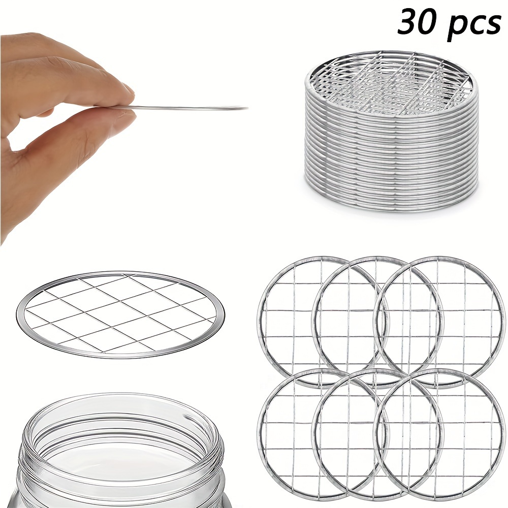 

30pcs Set, Tinplate Frog Lid Insert, With Square Grids, For Flower Arrangement, Platinum, 68.5x1.5mm