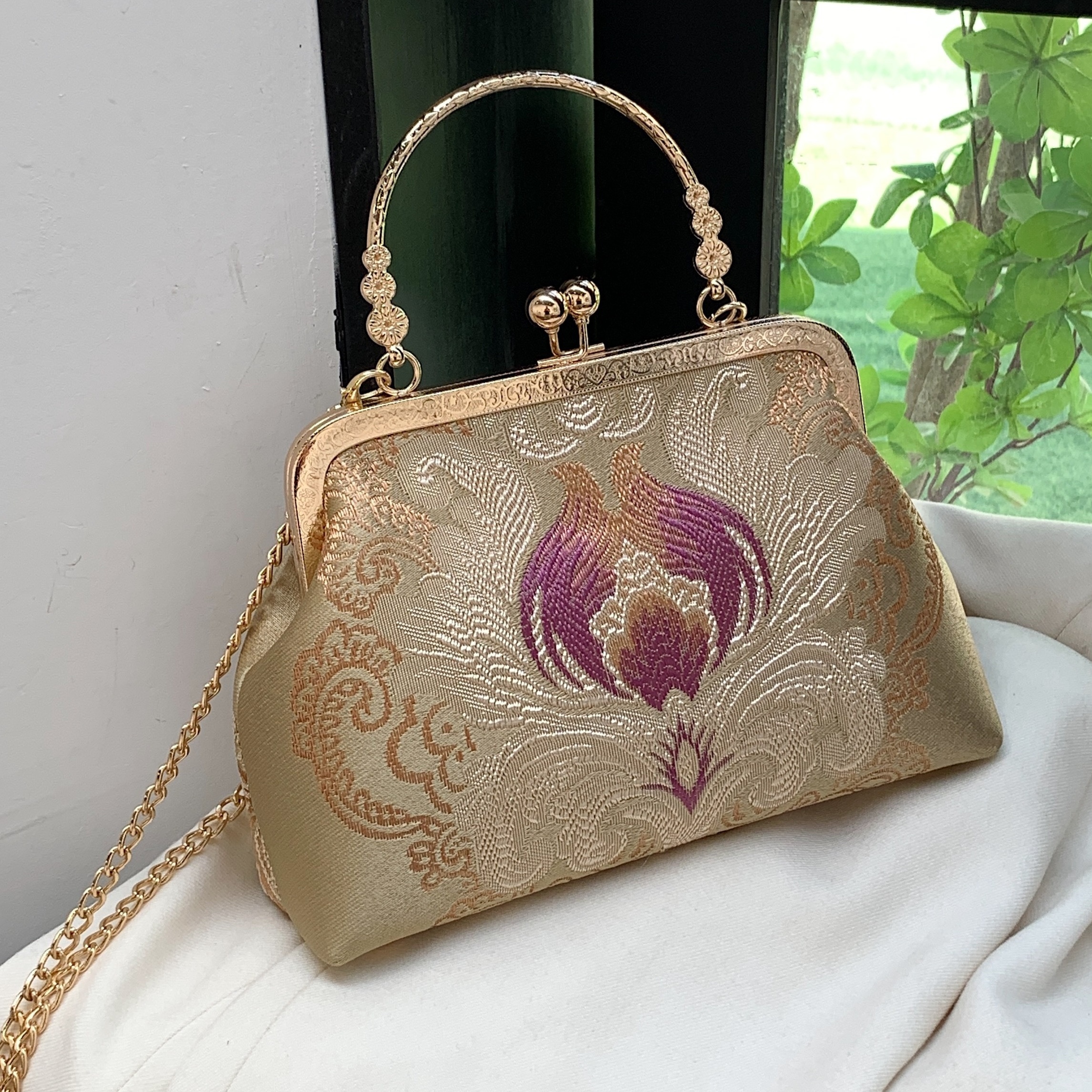 Vintage Flower Embroidered Handbag Brocade Cheongsam Frame - Temu