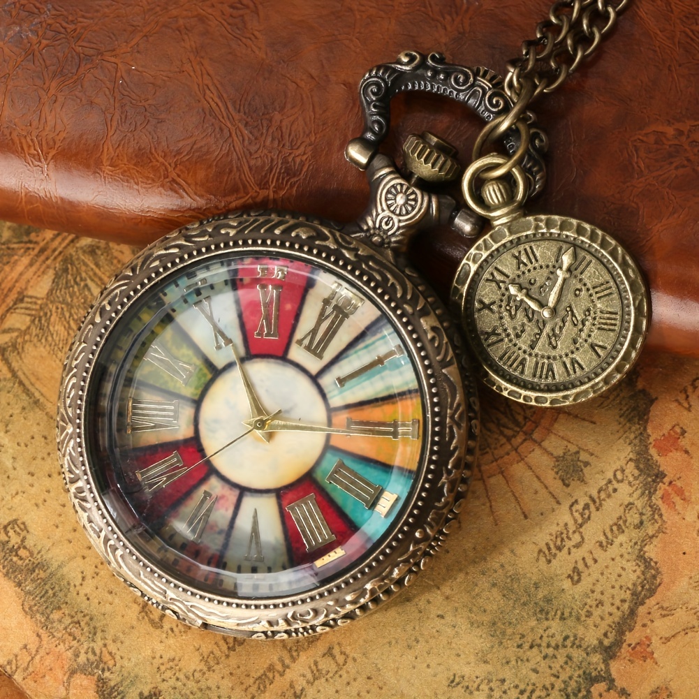 vintage bohemian stained glass roman   pocket watch necklace stainless steel chain quartz movement compact portable   for womens fashion accessory unique gift vintage style jewelry decorative jewelry elegant accessory detailed   Product details 2