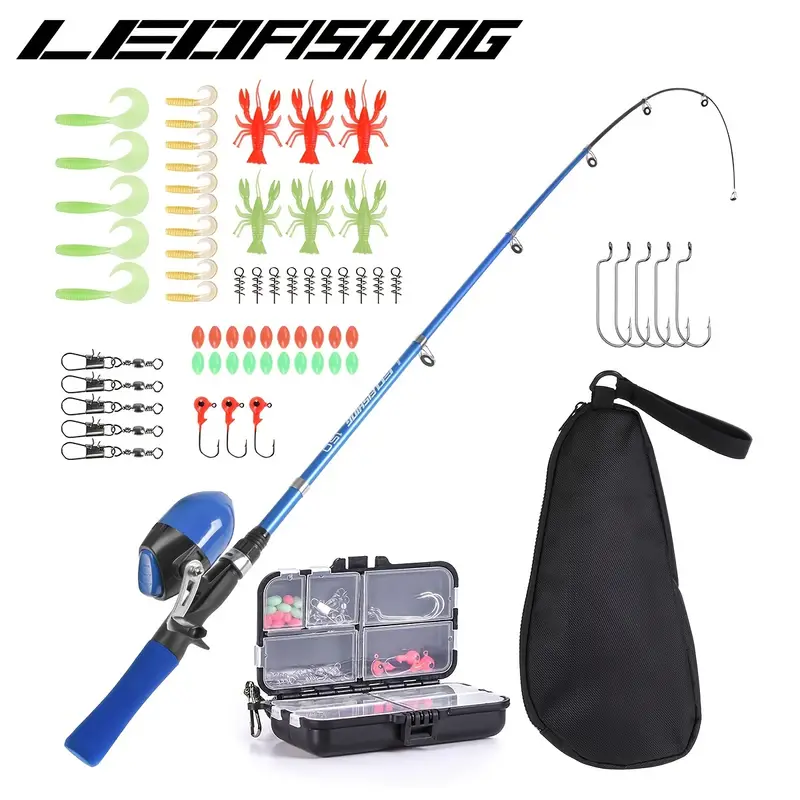 Leofishing Kids Fishing Starter Pole Set Portable Telescopic