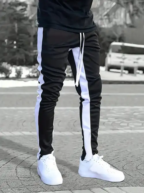 Fashion Men Side Pocket Overalls Black Casual Jogging Pants Spring