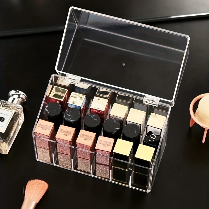 Acrylic Lipstick Organizer with Cover - Dustproof Cosmetic Storage Box