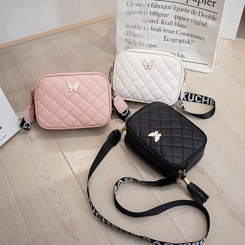 Mini Argyle Quilted Zipper Square Bag, Metal Letter Decor Shoulder Bag,  Fashion Crossbody Purse For Women - Temu