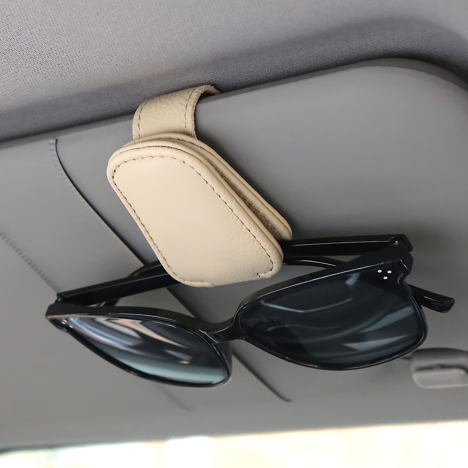 Sunglasses Holder For Car Visor Vegan Leather Glasses Case With Clip Sh08-grey