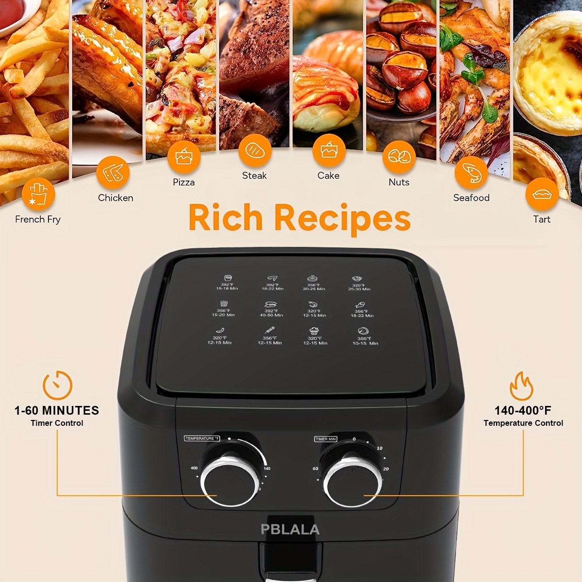 Fryer 12 QT Large Capacity 1700W Oilless Hot Air Fryers Oven Healthy Cooker  with 10 Presets, Visible Cooking Window, LCD Touch S